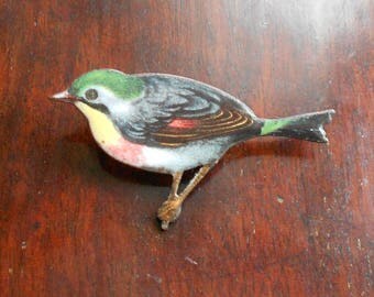 Vintage Enamel Bird Brooch, 1980s Kitsch Finch Brooch