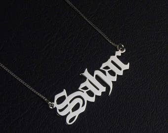 Old English Jewelry, Old English Necklace, Custom Name Necklace, Personalized Necklace, Old English Font Necklace, Sterling Silver Necklace