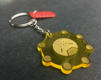 Overwatch Zenyatta Symbol Keychain (yellow transparent acrylic, laser-cut)