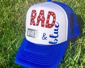 Trucker hat, patriotic hat, rad white & blue, Fourth of July hat, patriotic apparel, red white and blue, custom hat, custom trucker hat