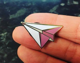 Origami paper plane hard enamel pin pink and white cute kitsch