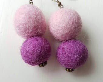 Pink and Purple Felted Earrings