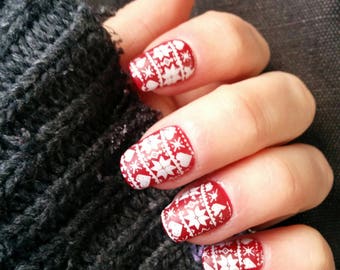Christmas fake nails | Etsy