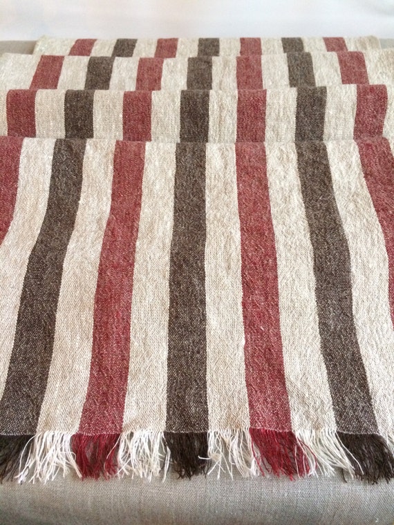 Beige Striped Table Runner Table Runner with Dark and Red
