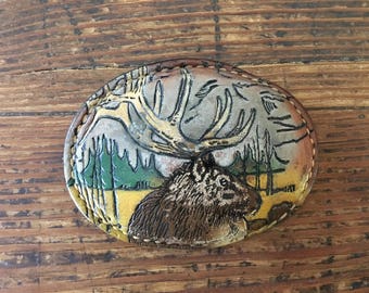 Vintage Leather Elk Belt Buckle