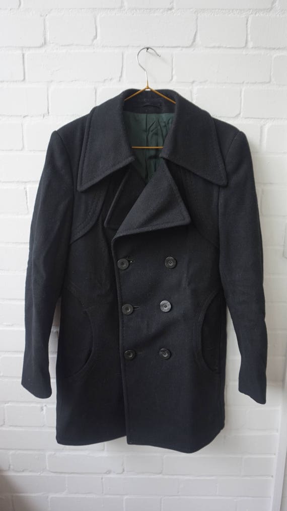 Vintage 1960s Men S Black Pea Coat Uk 36