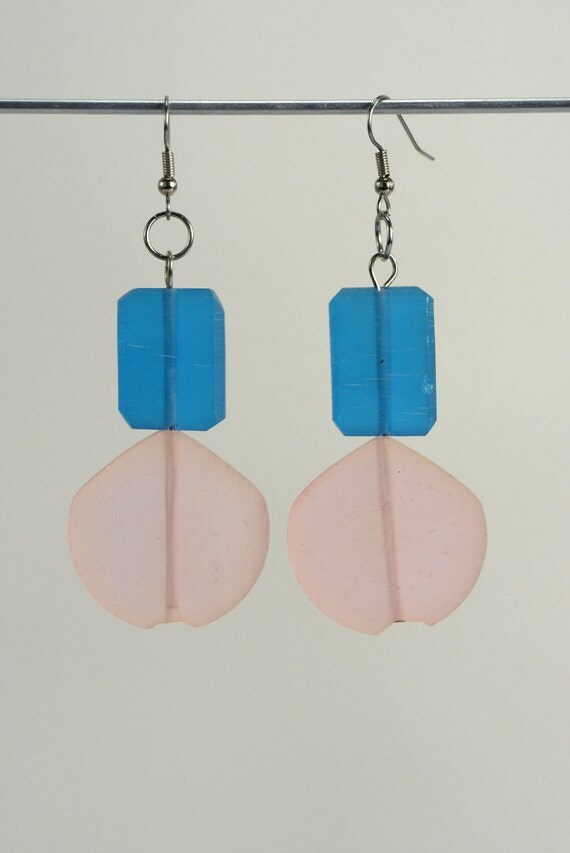 RR#100 - Vivid Blue and Pink Resin Drop Earrings
