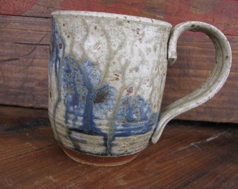Green and Blue Runny Ash Mug- Handmade Pottery Mug, 10-12 oz Great for coffee or tea -
