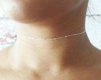 Silver Choker Necklace - Satellite Choker - Sterling Silver - Silver Chain - Silver Choker - Dainty Necklace - Layering Necklace