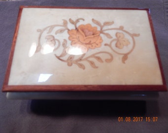 Vintage Italian Reuge Music Box with Inlaid Wood