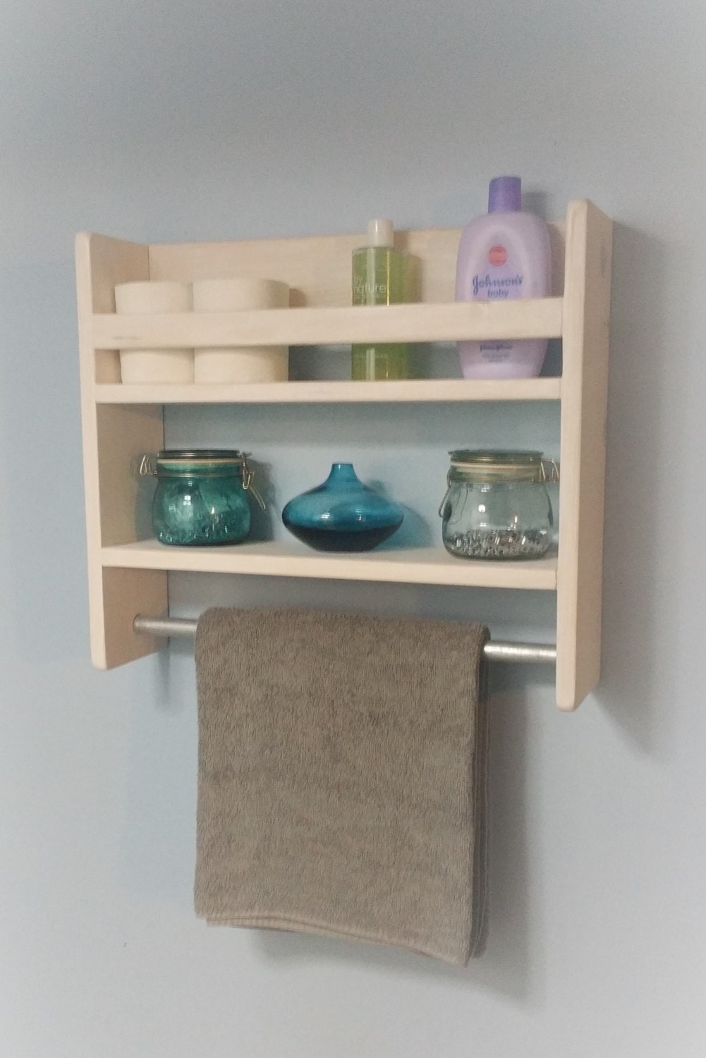 Bathroom Shelf with Towel Bar / Rustic Shelf