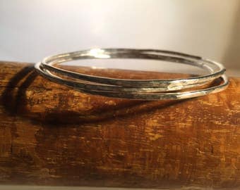 Sterling Silver Stacking Bangles x 3 With a Hammered Finish