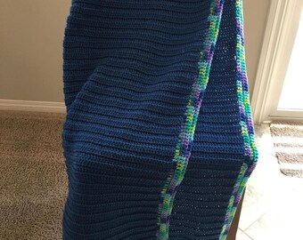 Blue Blanket with Multicolored Border