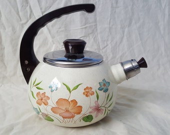Vintage Ceramic with Metal and Plastic Teapot with Flowers