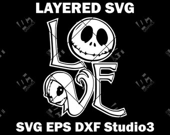 Jack Skellington and Sally "Love"- Nightmare Before Christmas Vector Cutting File - Cricut, Silhouette Cameo Studio- Instant Download SVG