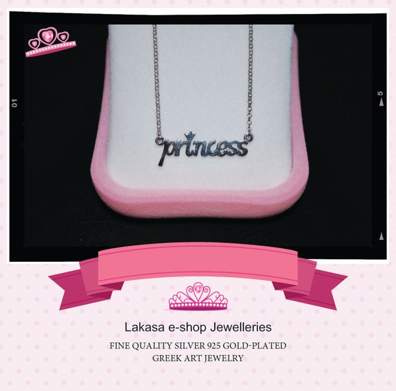 Princess Necklace Sterling Silver Gold Plated Chain with Crown in chain Lakasa e-shop Jewelry best gifts ideas birthday anniversary mother