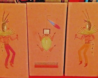 Vintage Original Sand Art of Kachina Dancers- Set of 3- Orignated from Arizona Auction