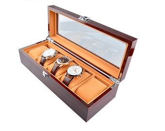 Rosewood Watch Display Case 5 Grid Watch Box - Display Case, Mens Watch Box, Gifts for Men, Wedding Gift, Gift for Him, Dad Gift, Grooms Gif