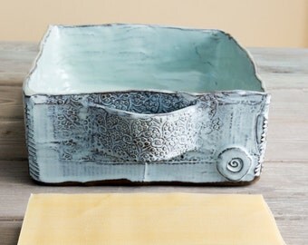 Ceramic baking dish, Rectangular pan, Lasagna baking dish, Light blue serving dish, Modern cake pan, Wedding gift, Pottery bakeware