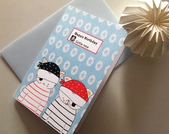 Folded card for boy- pirates- "Choumi et Michou : Happy Birthday little one"