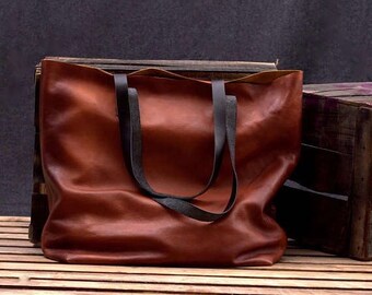 Leather Tote bag - Everyday Market Bag - Cowhide Top Grain Leather Carryall - Handcrafted Leather Bag - Antique Leather Women office Bag