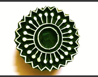 Round Floral Hand Carved Wooden Stamp Traditional Wood Block Textile Fabric Stamp Henna Pottery DIY