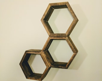 Hexagon Shelves, Honeycomb Shelves, Geometric, Bookshelf, Decor, Home Decor, Rustic, Nursery, Nursery Wall Art, Nursery Decor