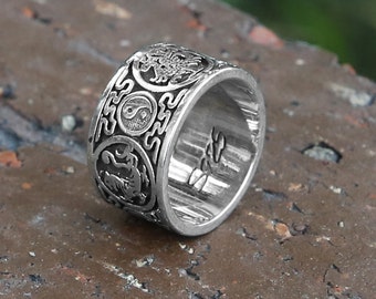 Yin Yang Dragon Sterling Silver Ring, Meditation Ring, Tibetan Buddhist Jewelry, Chinese Taoist Ring, Tai Chi Ring, Mens Ring Gift, Zen Ring