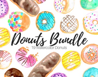 Food Clip Art - Donut Clip Art - Large Clip Art Set - Watercolor donuts - Watercolor clip art - Commercial use