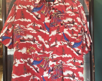 Vintage 1940's Surfer Pattern Rayon Hawaiian Shirt