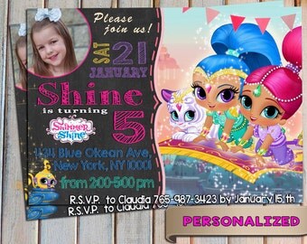 SALE 20% Shimmer and shine Invitation, Shimmer and shine Invite, Shimmer shine, Personalized, Printable, Digital file, Thank you card free