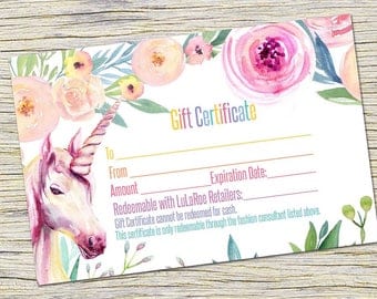 Unicorn Gift Certificate, Surprise gift, Certificate, LipSense gift Card, Cash, Certificate surprise,Printable Business , Pop Up Shop Cards