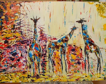 Animal original oil painting on canvas palette knife ready to hang