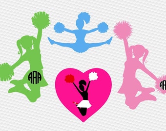 Cheerleader monogram SVG Clipart Cut Files Silhouette Cameo Svg for Cricut and Vinyl File cutting Digital cuts file DXF Png Pdf Eps vector