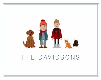 Custom Digital Family Portrait Illustration - 5 Characters