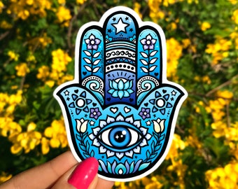 Iphone Sticker - Laptop Sticker - Hamsa - Blue Hand of Fatima Vinyl Sticker