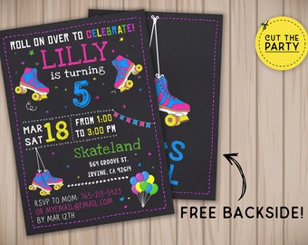 Roller Skating invitation, Roller Skating birthday invitation, Roller Skating chalkboard invitation, Roller Skating party invitation