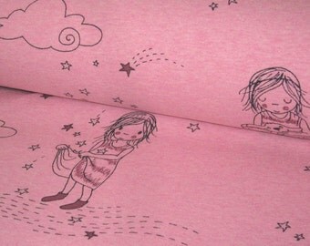 Organic Jersey Fabric Sterntaler pink Dreamland Girl Knit Fabric - by Lillestoff - rose pink - pink girls - stars - dreams - bedtime -