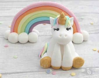 unicorn and rainbow cake toppers, unicorn model, sugarpaste rainbow, birthday cake topper, unicorn cake model, fondant sugar cake decoration