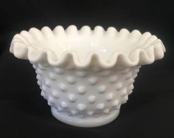Beautiful Fenton Hobnail White Milk Glass Fluted Small Bowl