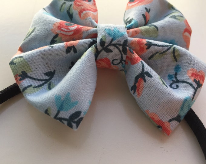 Peach floral fabric hair bow or bow tie