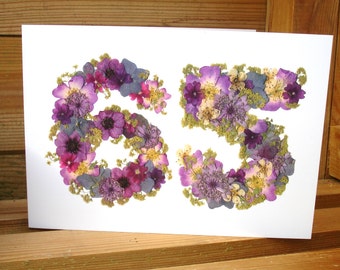 65th Birthday Card, Wife 65th, Husband, Mum 65th Birthday, Nan 65th, Granddad 65th, Cards for Gardeners, English Pressed Flower PRINT