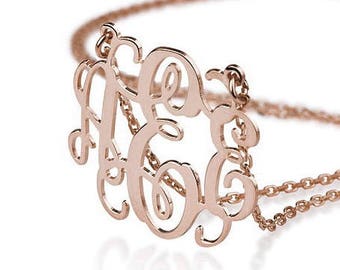 Monogram necklace - Personalized Monogram - Solid 925 Sterling Silver Plated in 18k Rose Gold, Personalized Jewelry