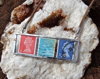 Vintage Stamp Glass Pendant Necklace