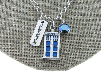 Doctor Who Companion Tardis Police Box Charm Necklace With Swarovski Crystal