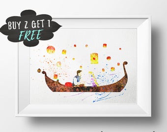 Rapunzel Wall Art Watercolor Decor, Tangled Rapunzel Painting Printable, Disney Girl Wall Art Instant Download, New Baby Gift Dorm Decor