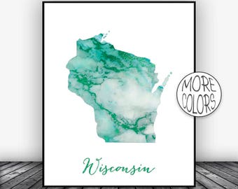Wisconsin Art Print Wisconsin Decor Wisconsin Print Wisconsin Map Art Office Print Marble Decor Office Poster Office Decor ArtPrintsZoe
