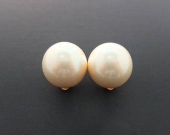 Vintage Pearl Earrings - Huge Faux Pearl Clip On Earrings With Gold Tone Setting, Signed Erwin Pearl, Quality Vintage Costume Jewellery
