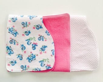 Baby Burp Cloths • Set of 3 Burp Cloths • Bluebird Burp Cloths • Baby Girl Burp Cloths • Baby Shower Gift • Burp Rag Set