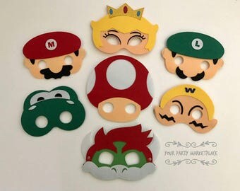 SET OF 7 Super Mario Brothers Party Masks,Super Mario Bros Party Favors,Super Mario Brother Birthday,Super Mario Brothers Party,Super Mario